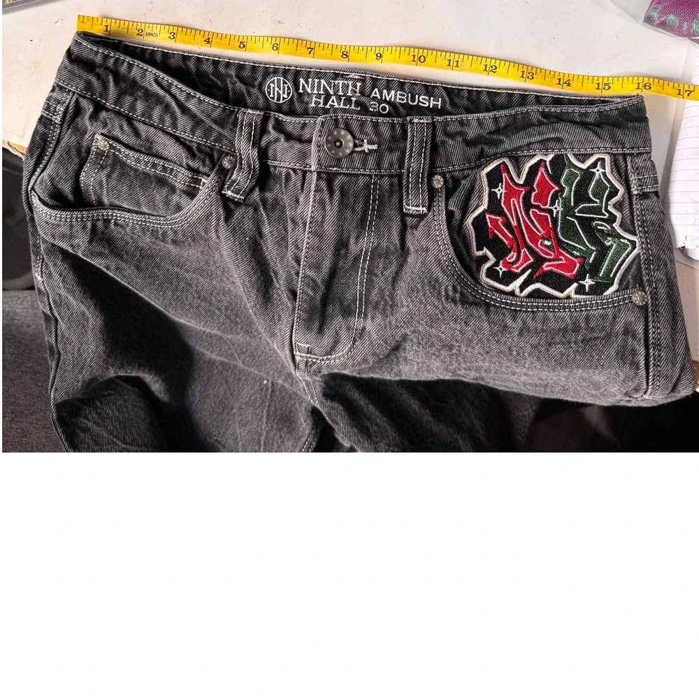 Ninth Hall Ambush Baggy Jeans Washed Black Embroidered Skater Mens 30 Streetwear - Picture 7 of 7